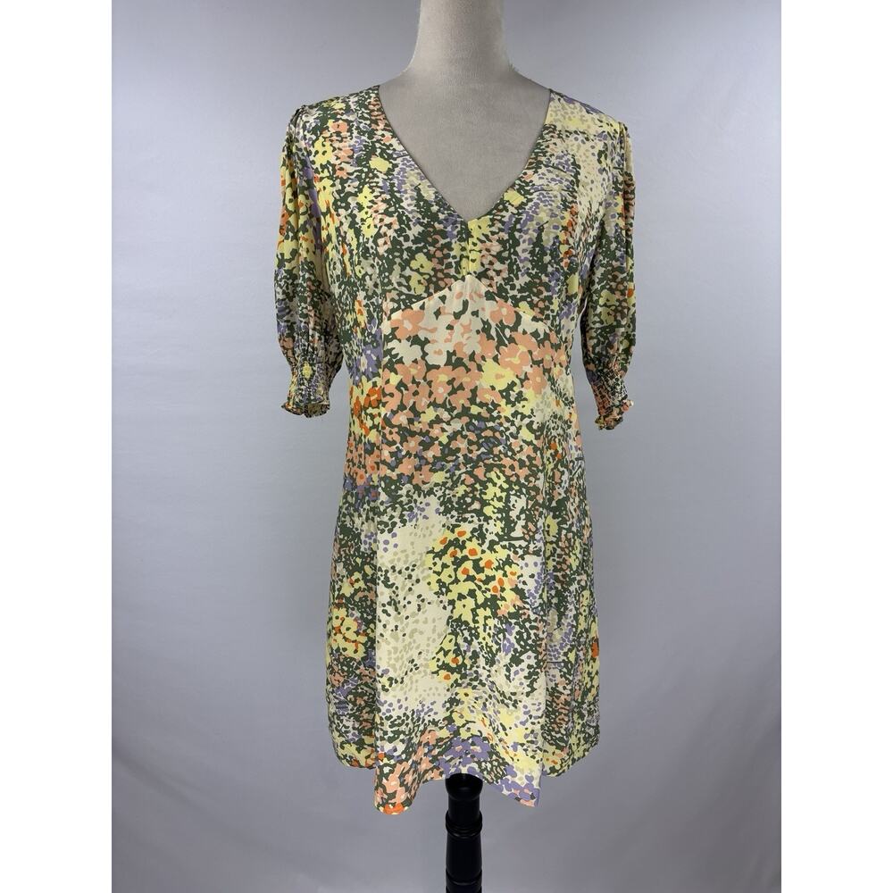 Rails Roma Gardenia Floral Mini Dress Yellow Green Print Medium V-neck Lined